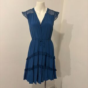 Y2K Lil size 2 100% Silk Royal Blue Tiered Spring Time Ruffle Midi Dress
